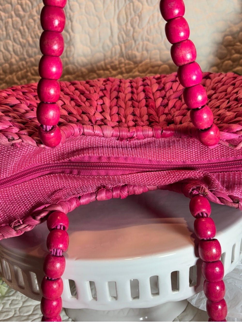 Sun and Sand Woven Pink Straw Satchel Bag - Picture 4 of 8